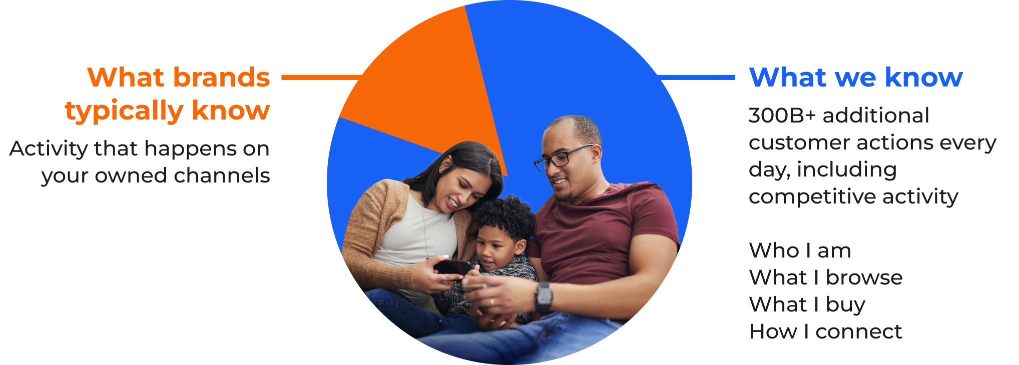 Pie chart showing small brand-owned data vs. larger Epsilon customer insights around a family.